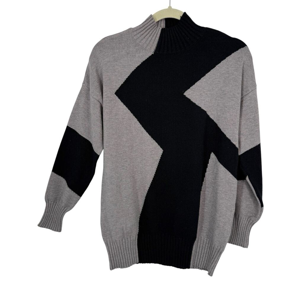 Cyrus Sweater Black Gray Artsy Color blocked High Neck Pullover Women size Small
